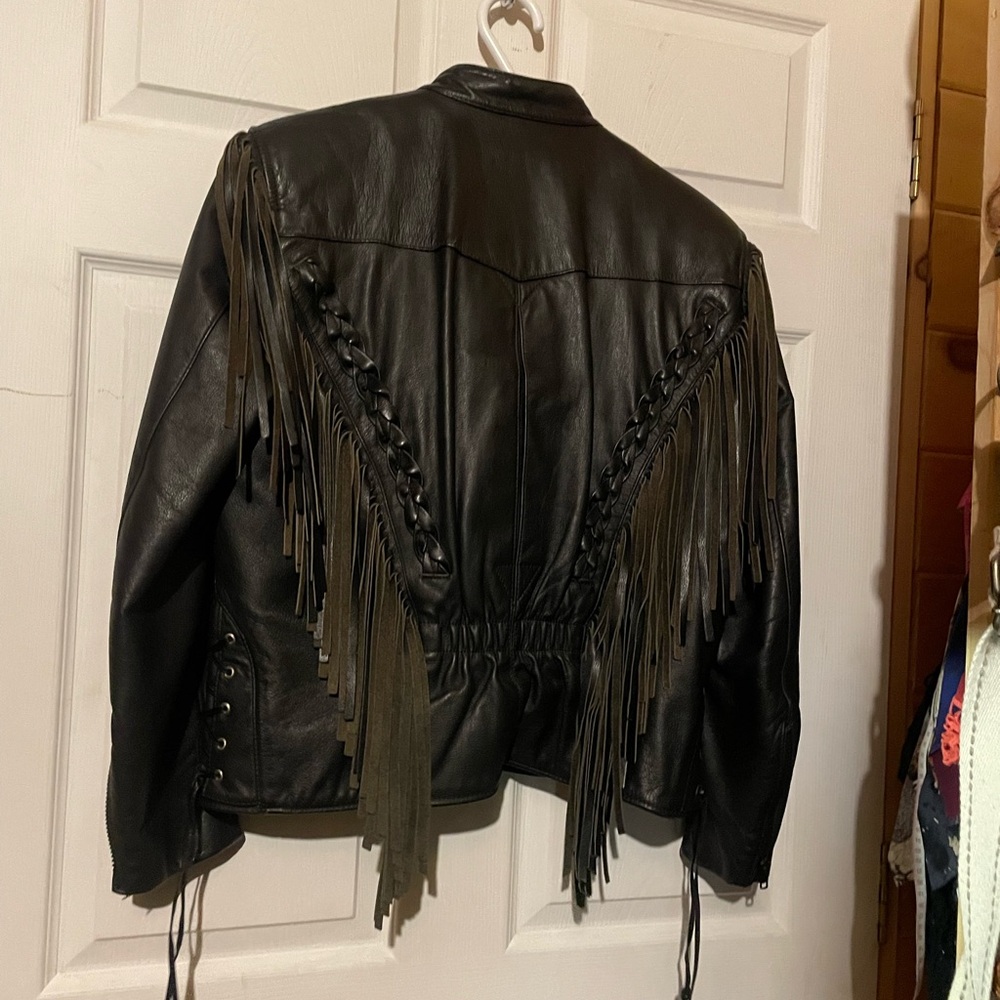 Bristol vintage thick leather fringe jacket/removable liner